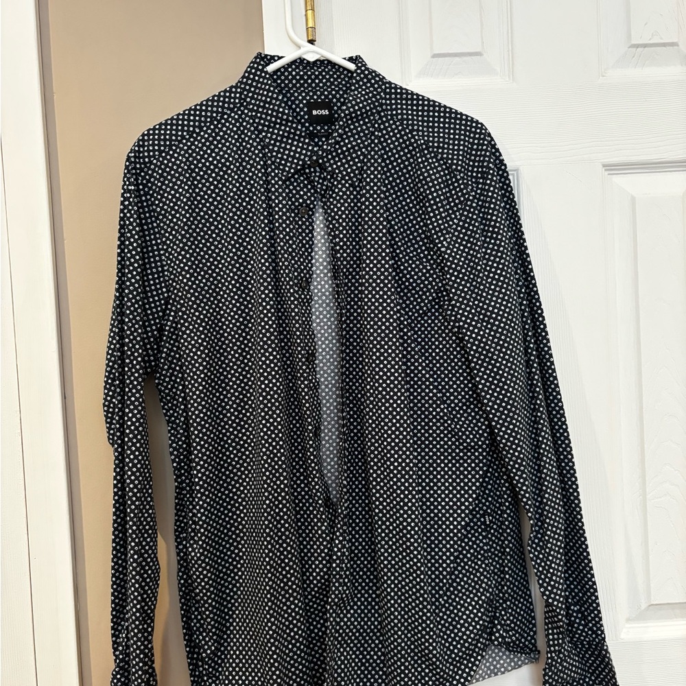 Hugo Boss Black and White Polka Dot Dress Shirt